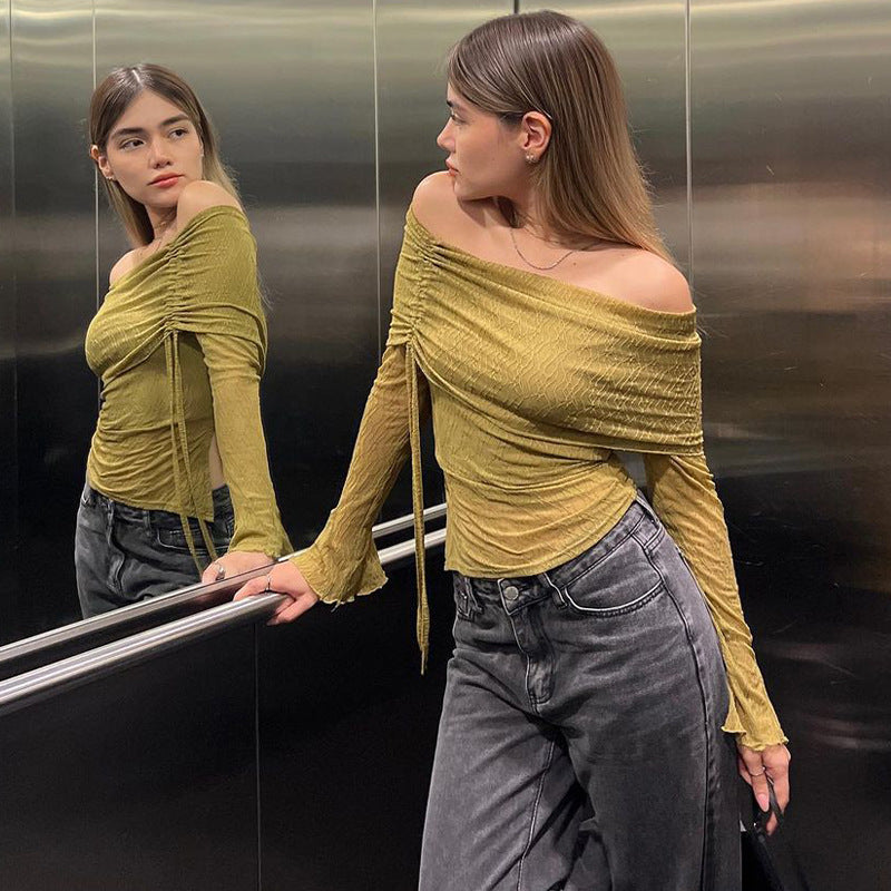 Women's Autumn Off Shoulder Long Sleeve Knitting Top 4