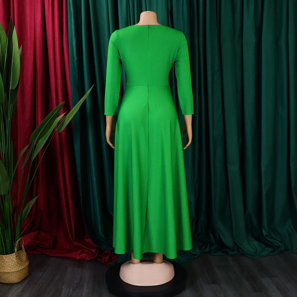 Women's Fall Winter Fashion Chic Solid long sleeve Belted African Plus Size Maxi Dress 12