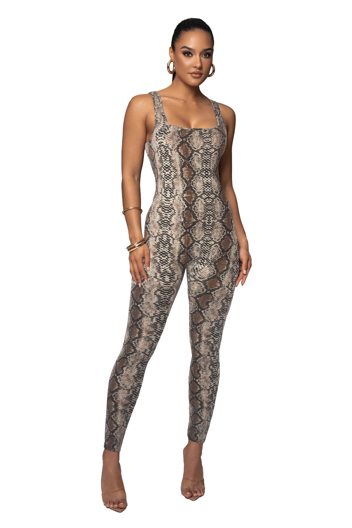Women Printed Sleeveless Ribbed Square Neck Backless Jumpsuit 11