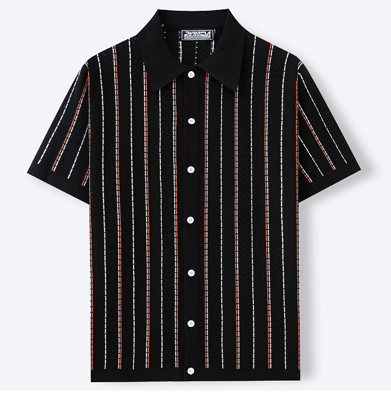 Men's Summer Short-sleeved Striped Knitting Shirt Polo T-shirt 11