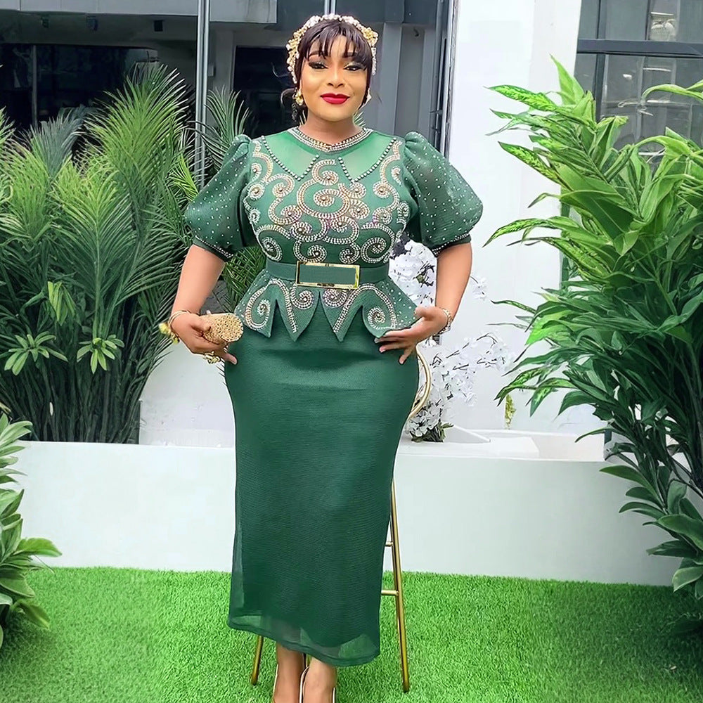 Plus Size African Women Beaded Puff Sleeve Bodycon Dress 4