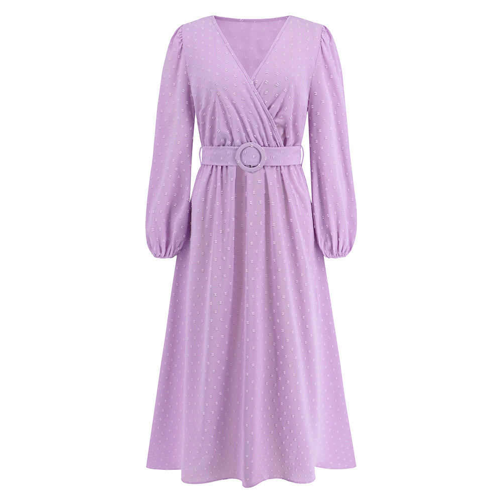 Women v-neck long sleeve jacquard dress 6