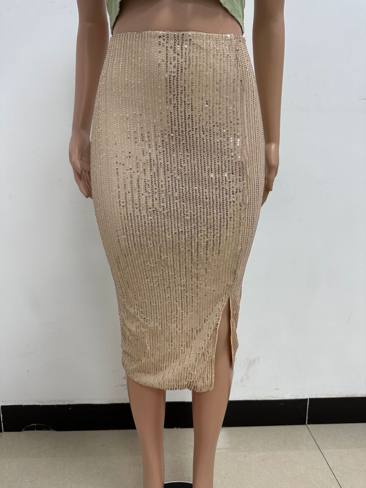 Women Slit Bodycon Sequined Skirt 71