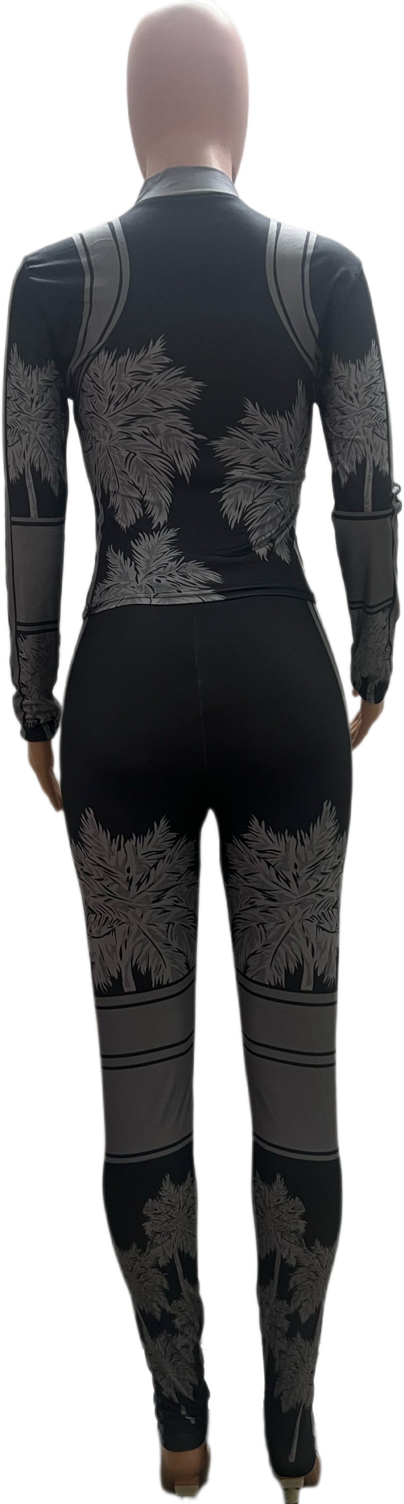 Women's Irregular Printed Tight Fitting Long Sleeve Tops And Pants Casual Two Piece Set 10