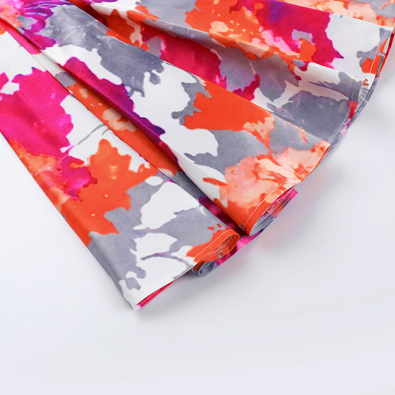 Chic Slim Waist Printed A-Line Summer Short Dress 16