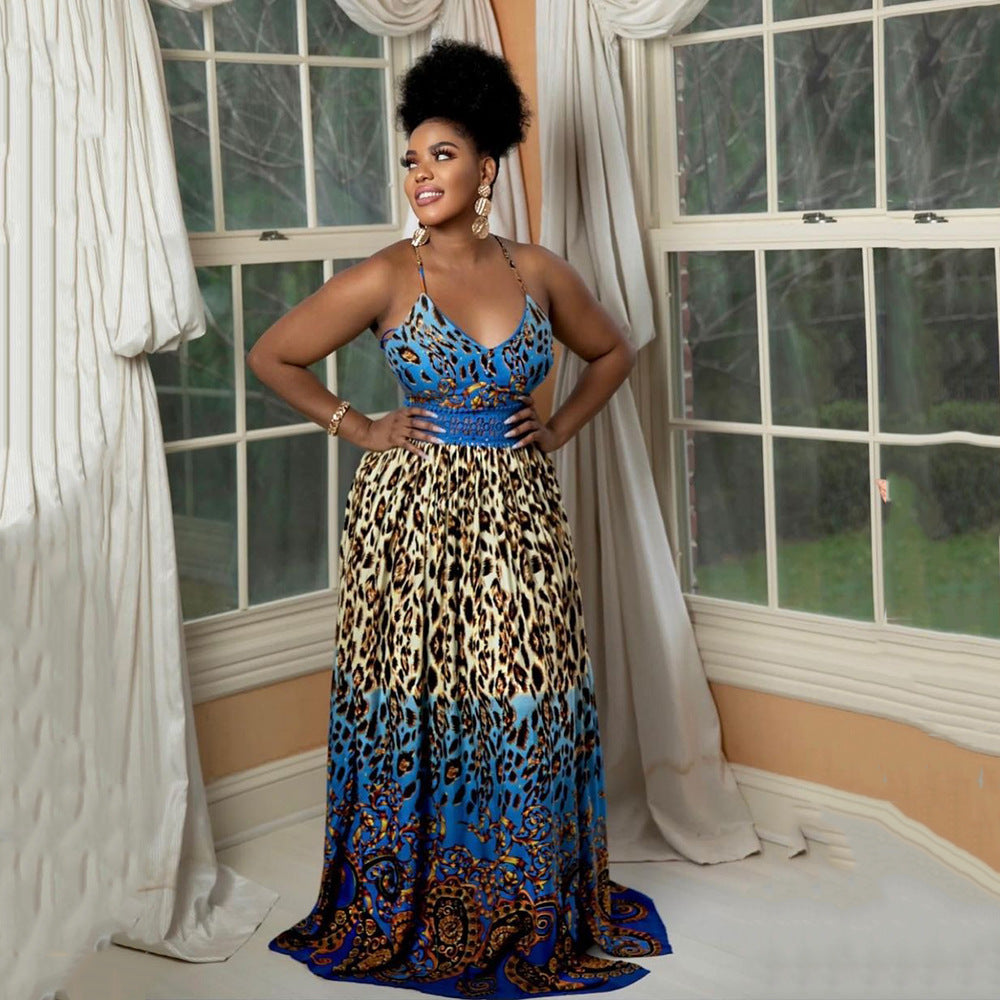 Women Sexy Leopard Backless Maxi Dress 4