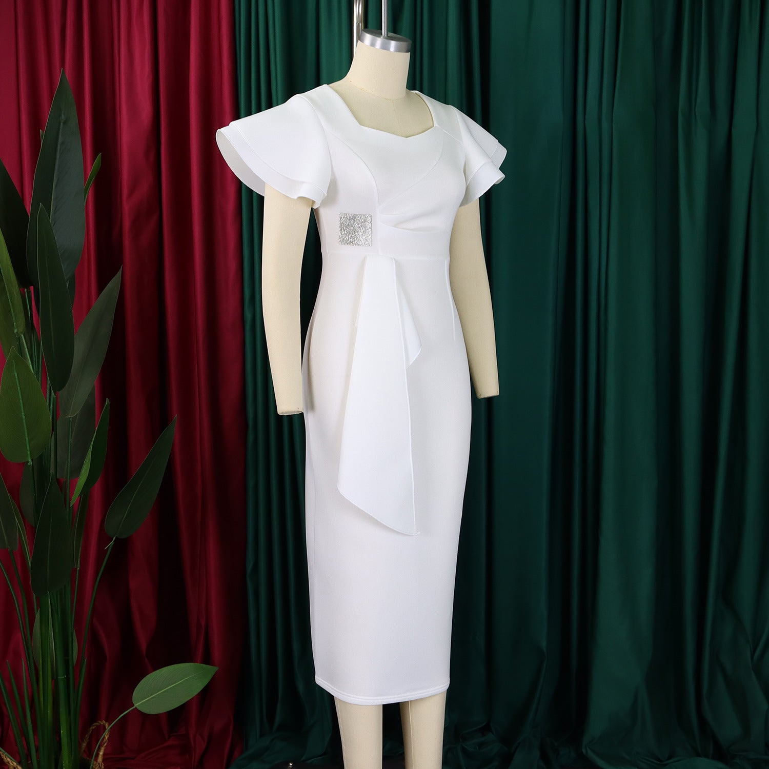 Women Elegant Ruffle Solid Bodycon Dress 18