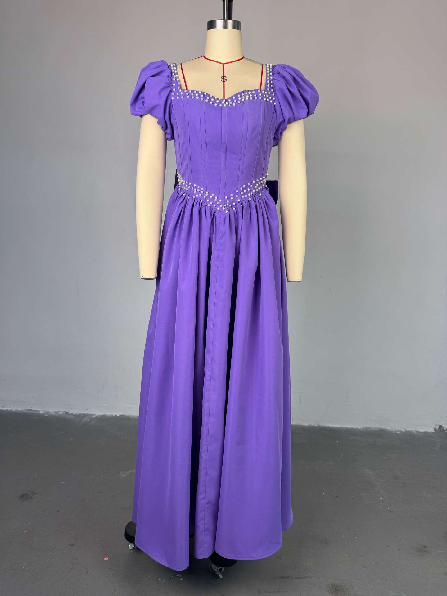 Women Spring Elegant Square Neck Beaded Bandage Dress