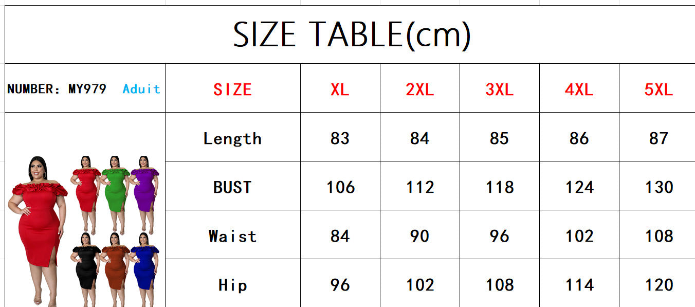 Fashion Plus Size Women's Summer Sexy Off Shoulder Ruffled Slit Bodycon Dress 9