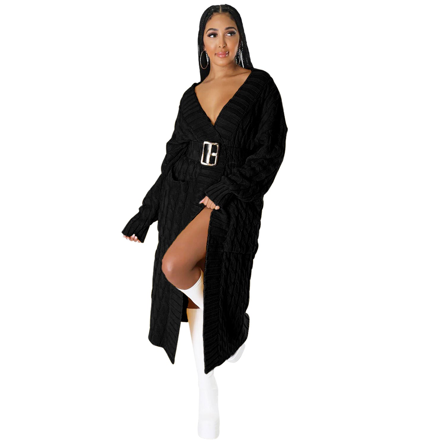 Autumn Winter Women'S Fashion Sexy Casual Long Sleeve Long Sweater Coat 23