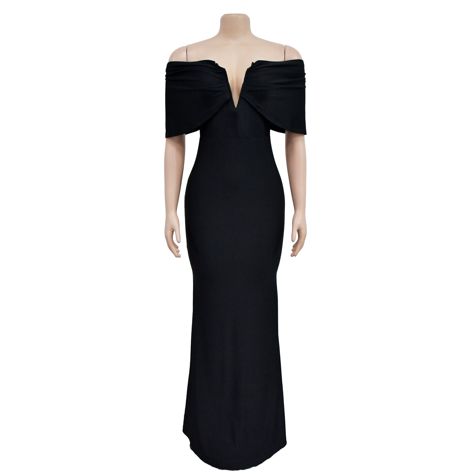 Women's Fashion Solid Color Off Shoulder Deep V Low Back Mermaid Dress 17