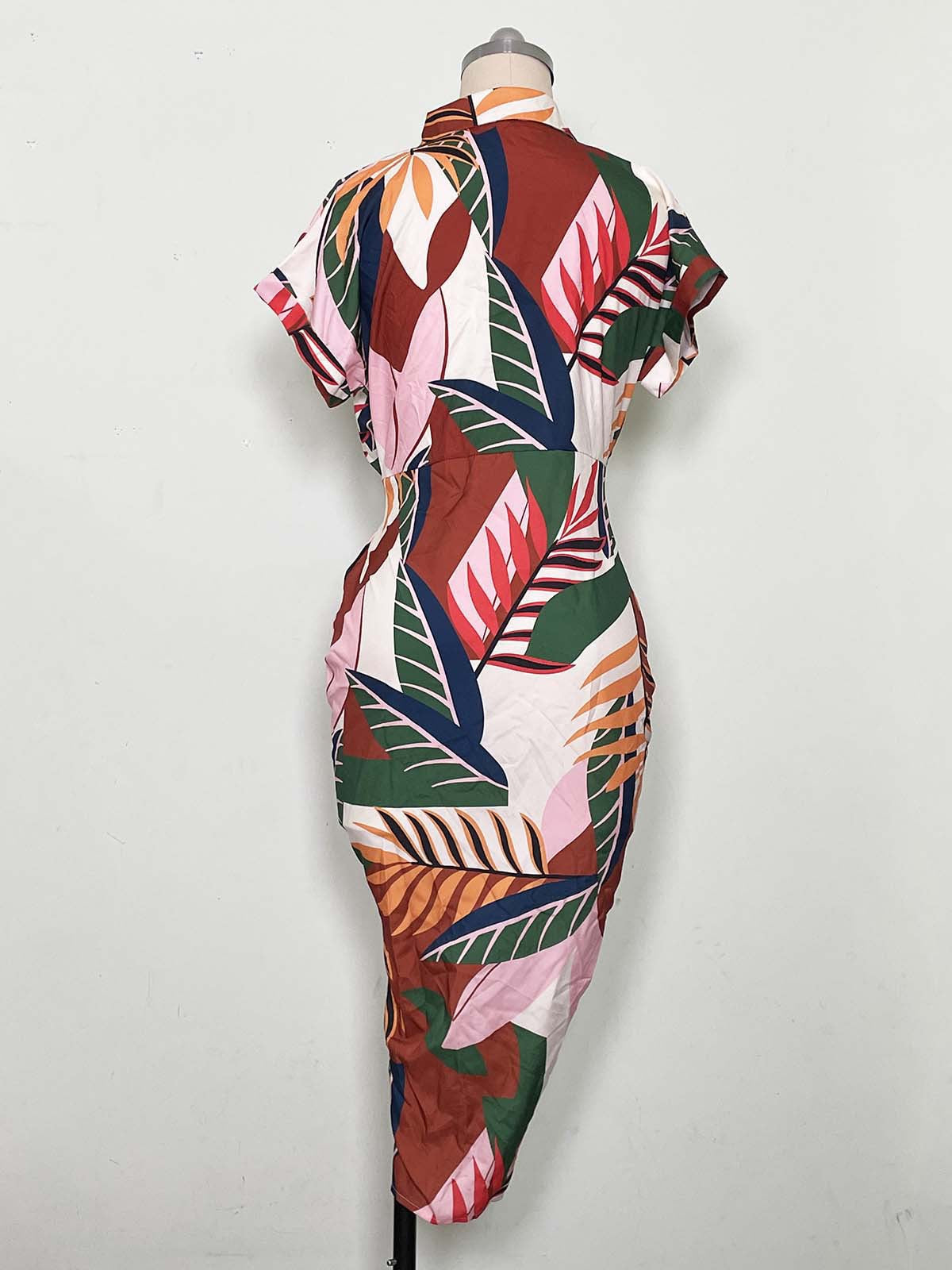 Women's Summer Printed Slim Single-Breasted Casual Shirt Dress 12