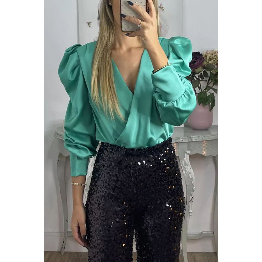 Spring Summer Long Sleeve Loose Satin Shirt Casual Party Top 13