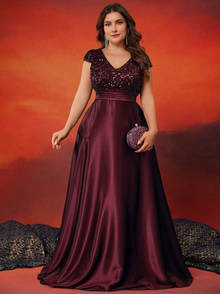 Plus Size Women sequined v-neck Formal Party elegant evening dress 5