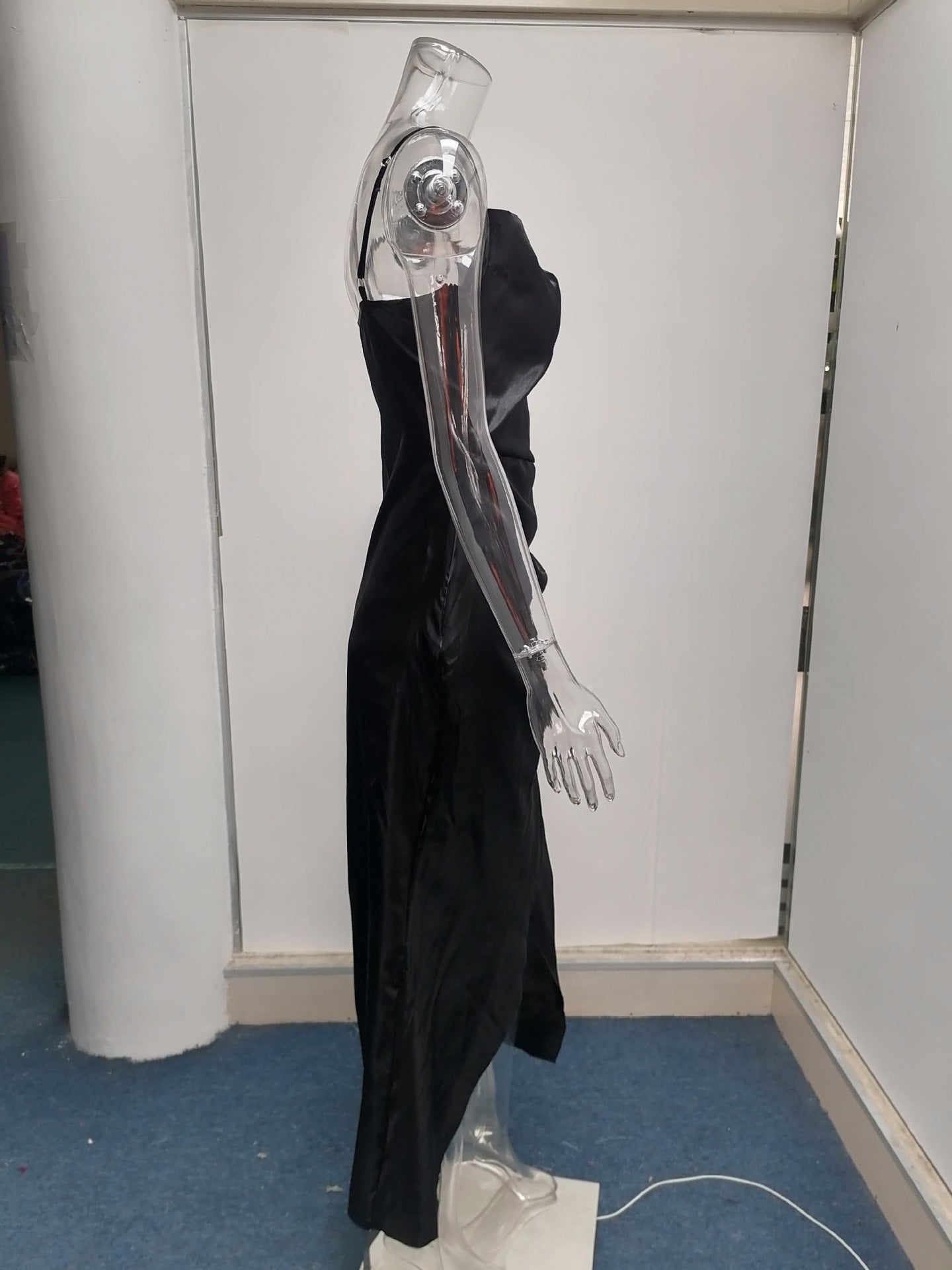 Sexy Low Cut Satin Slit Strap Dress Slim Fit Low Back Maxi Dress 48