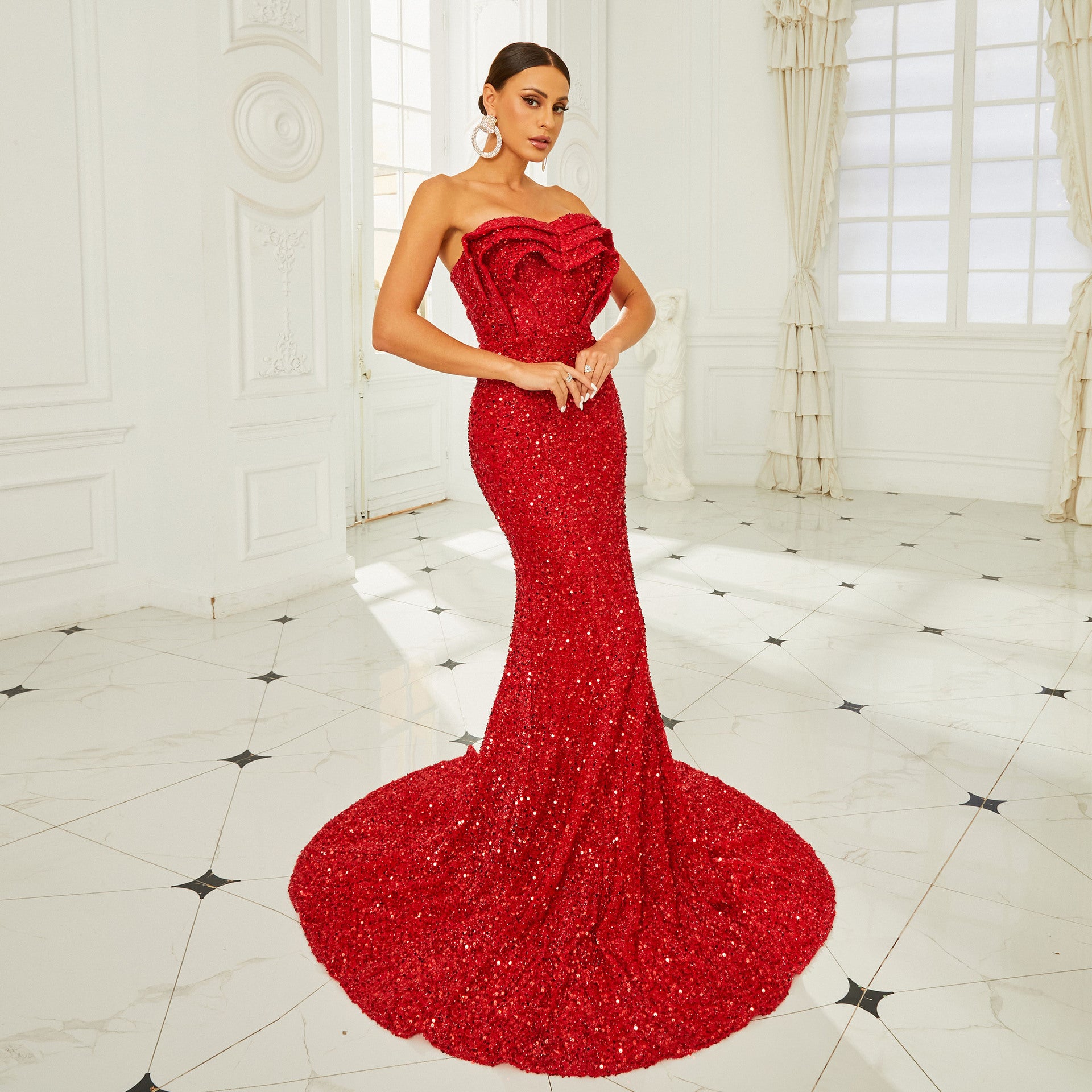 Women sexy sequins off shoulder Formal Party Maxi evening dress 3