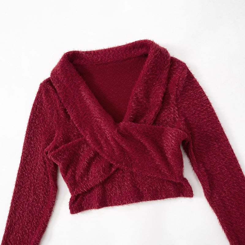 Women sexy cross v-neck sweater 9