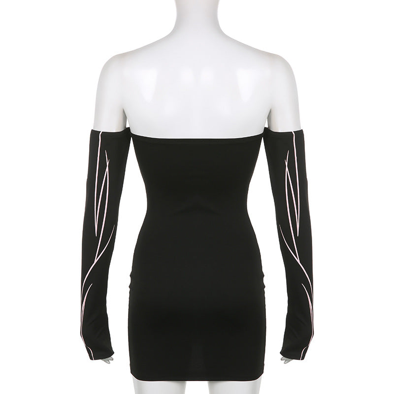 Women Stripe Print Off Shoulder Strapless Bodycon Dress 9