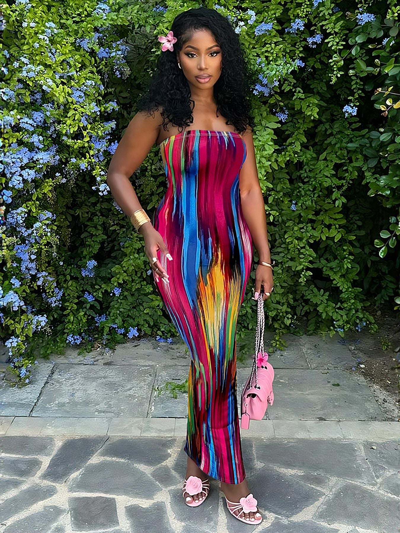 Summer Fashion Chic Elegant Floral Print Sleeveless Long Dress 6