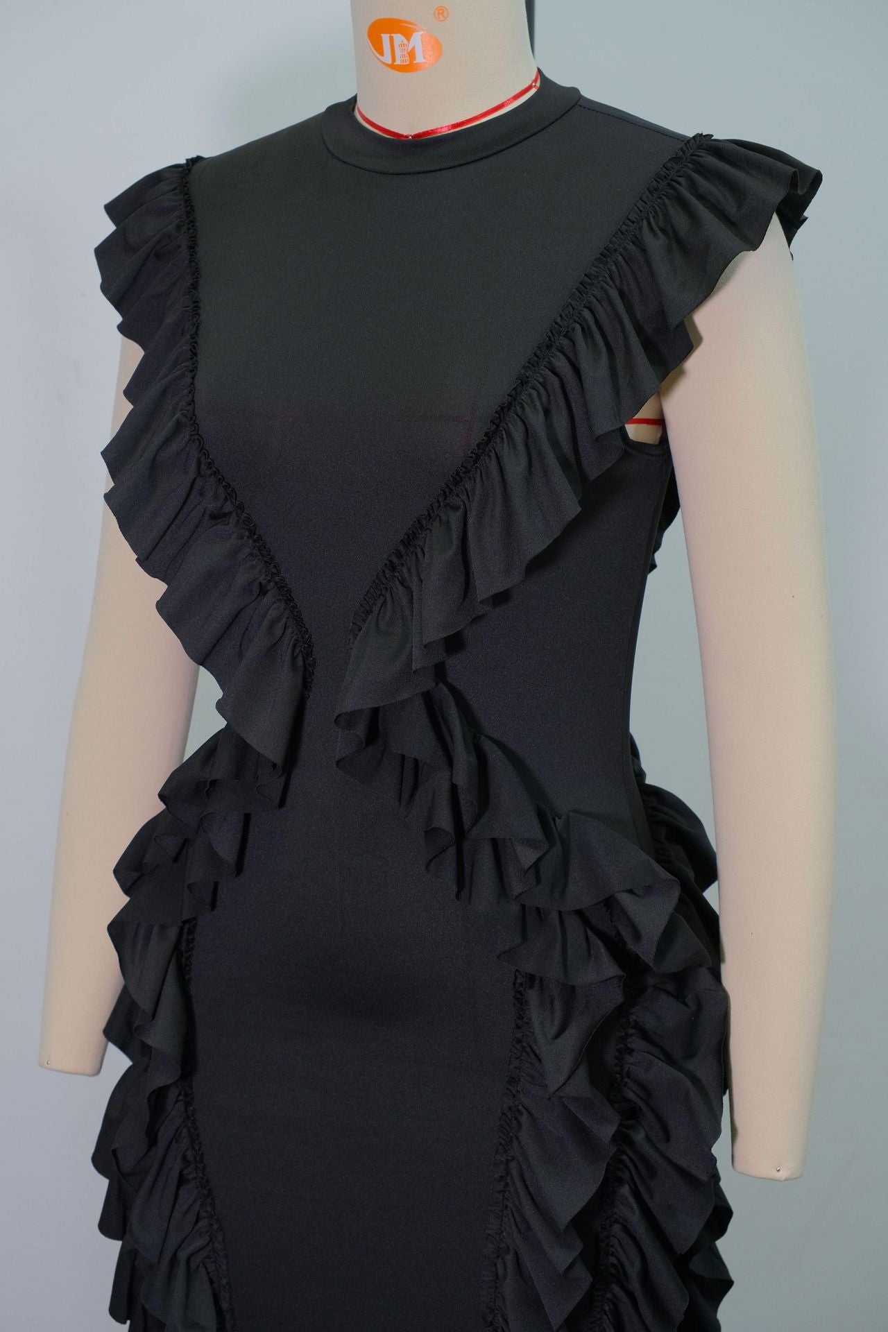 Women summer ruffle solid bodycon dress 12