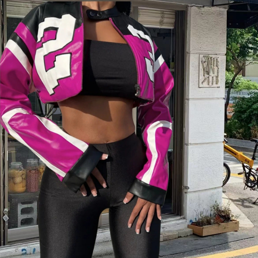 Autumn Winter Women's Long Sleeve Fashion Zipper Slim Motorcycle Jacket 3