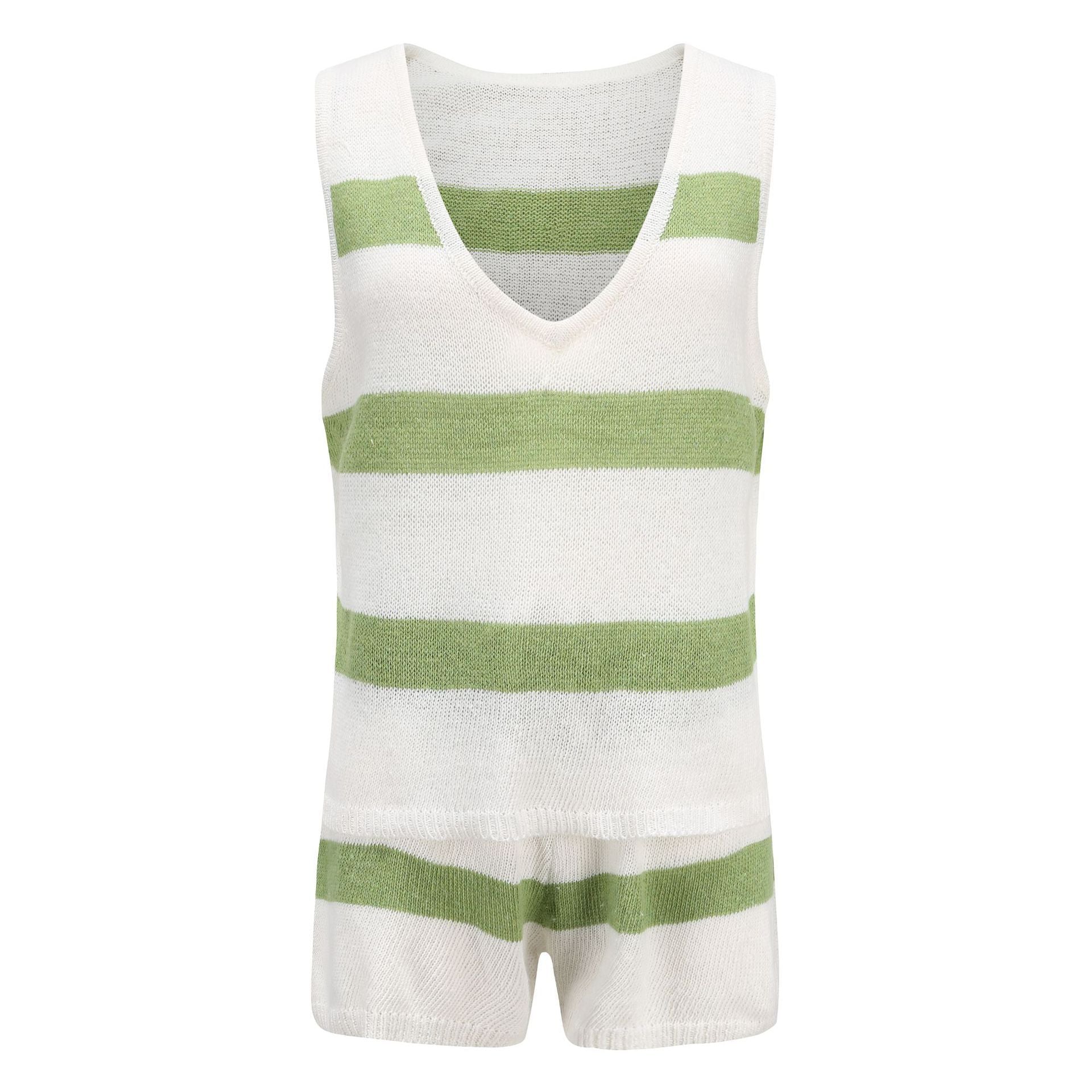Summer fashion casual deep V-neck knitting vest and shorts two-piece set 22