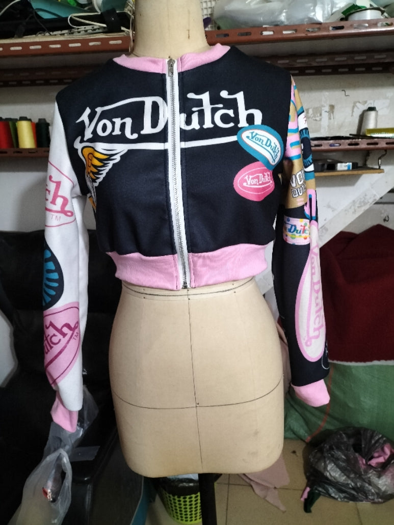 Women's Positioning Print Ribbed Baseball Jacket 6