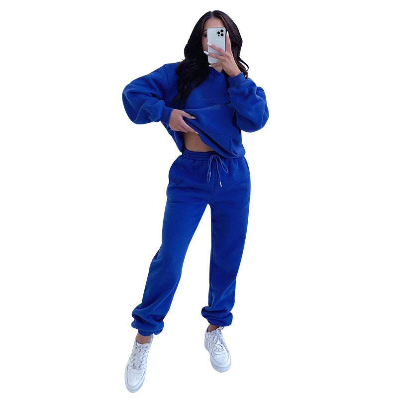 Fall Winter Solid Color Long Sleeve Hoodie Pants Women's Fashion Casual Tracksuit Two Piece Set 3