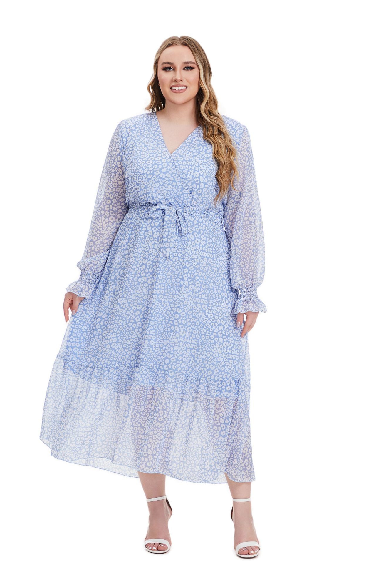Plus Size Women Fall Long Sleeve Floral Dress 6