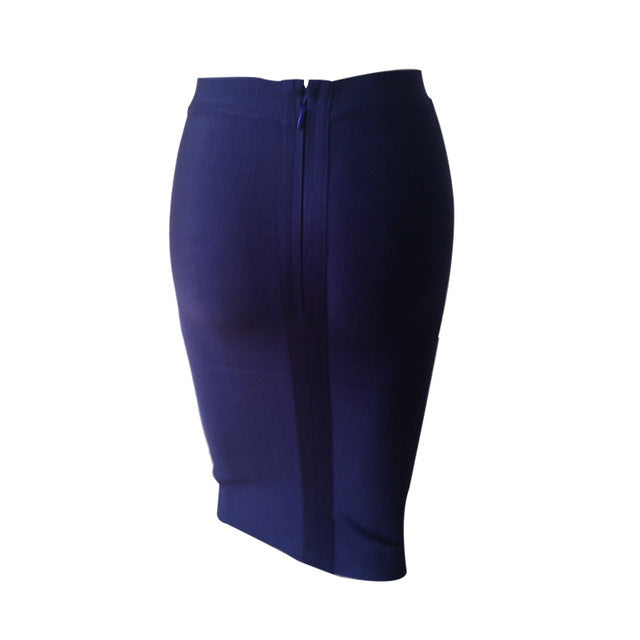 Ladies Fashion Elegant Solid Color Knee Length High Waist Elastic Bodycon Skirt 16