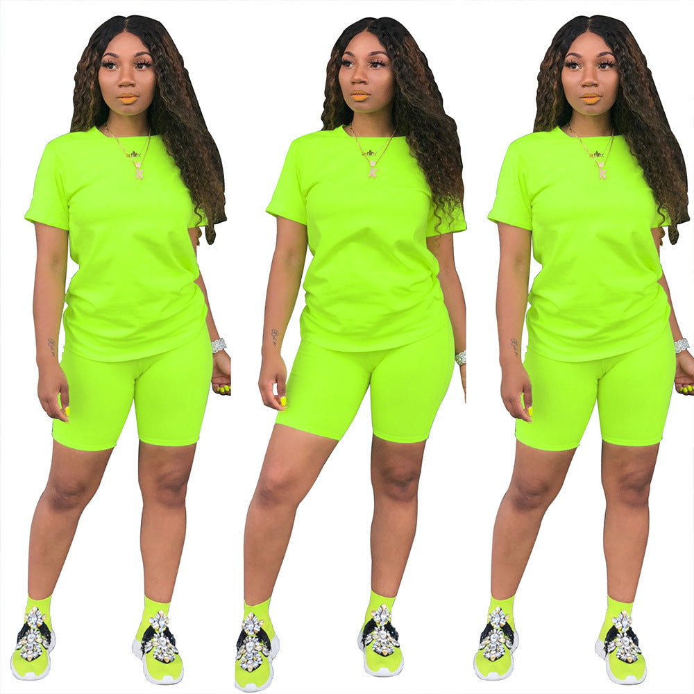 Solid color sports Casual two-piece Shorts Set 28