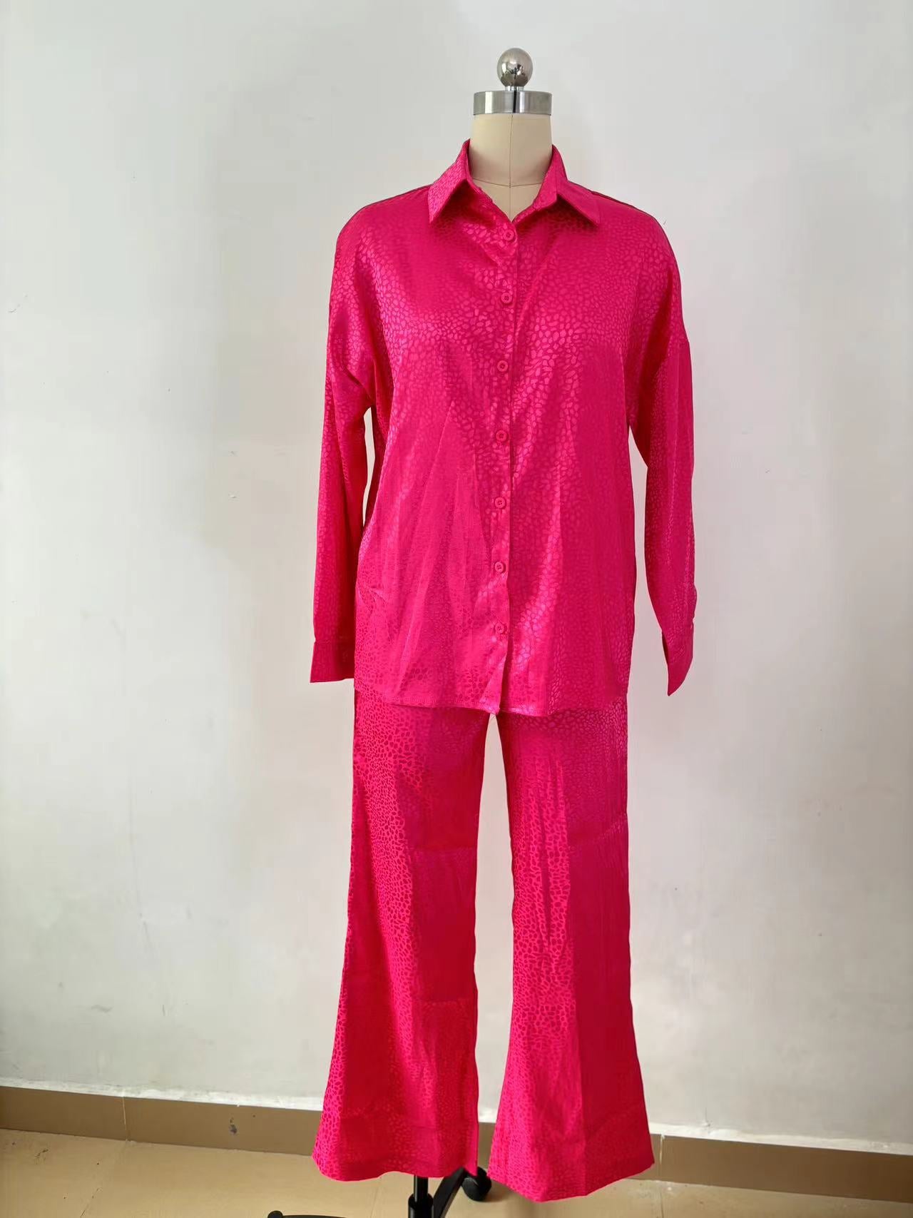 Women Long Sleeve Turndown Collar Shirt Leopard Print Pants Women Casual Two-Piece Set 10