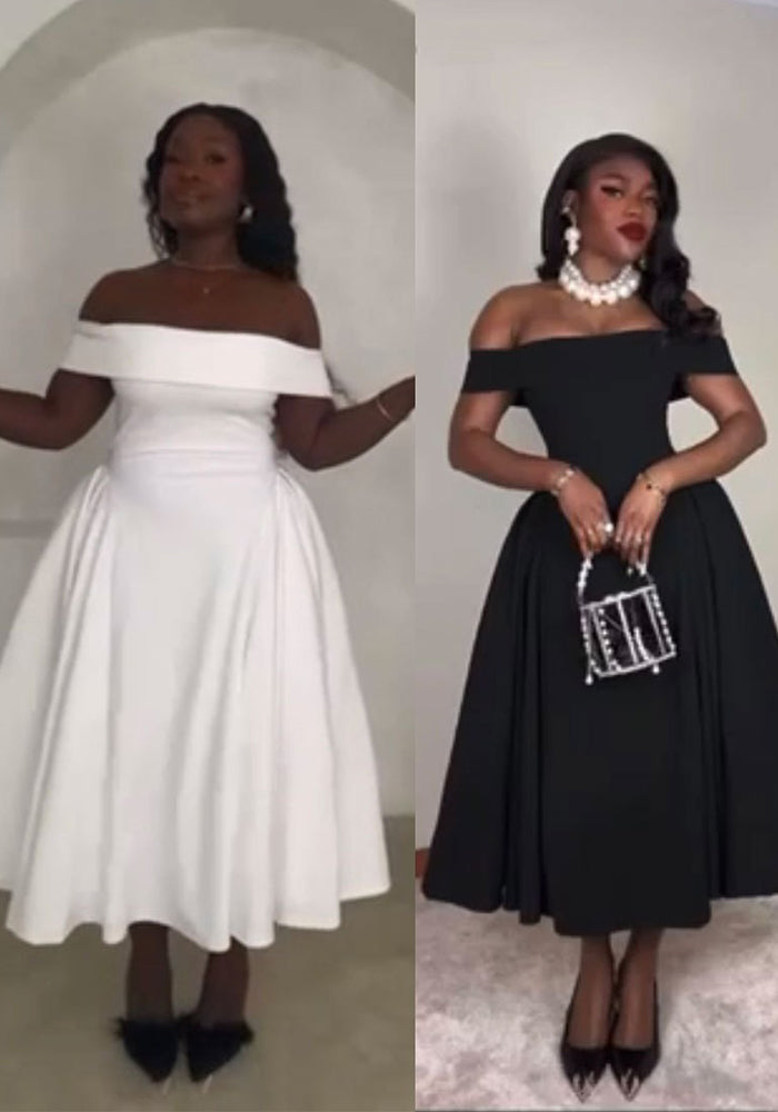 Women Elegant Solid Off Shoulder Formal Party Dress