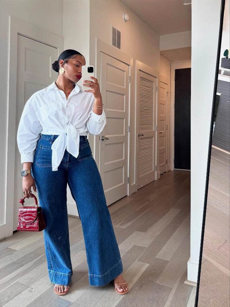 Women's High Waist Loose Wide Leg Denim Pants 3