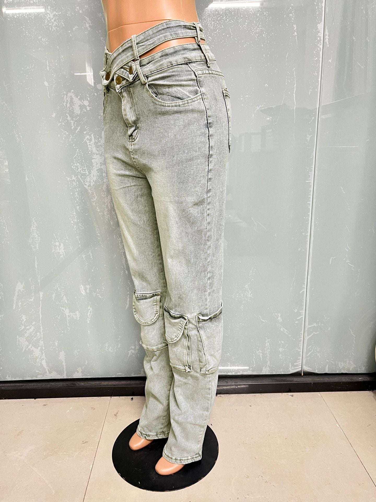 Zipper Casual High Stretch Cargo Denim Pants 8