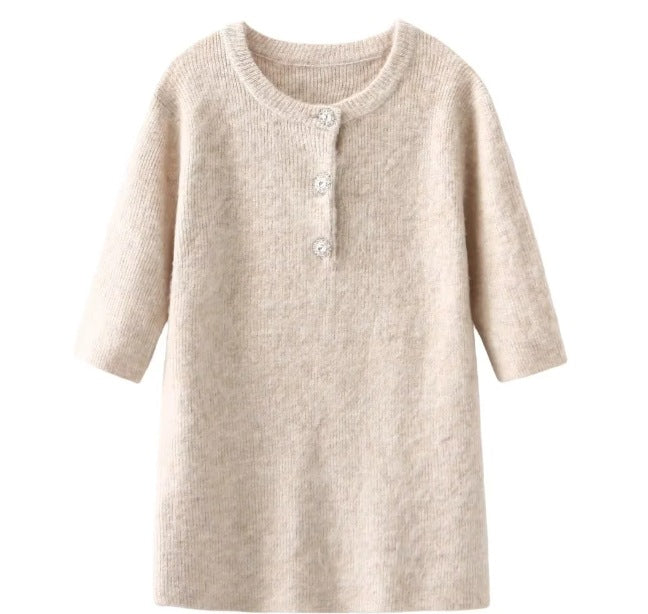 Women's Round Neck Short-Sleeved Knitting Shirt Mini Skirt Two-Piece Set 6