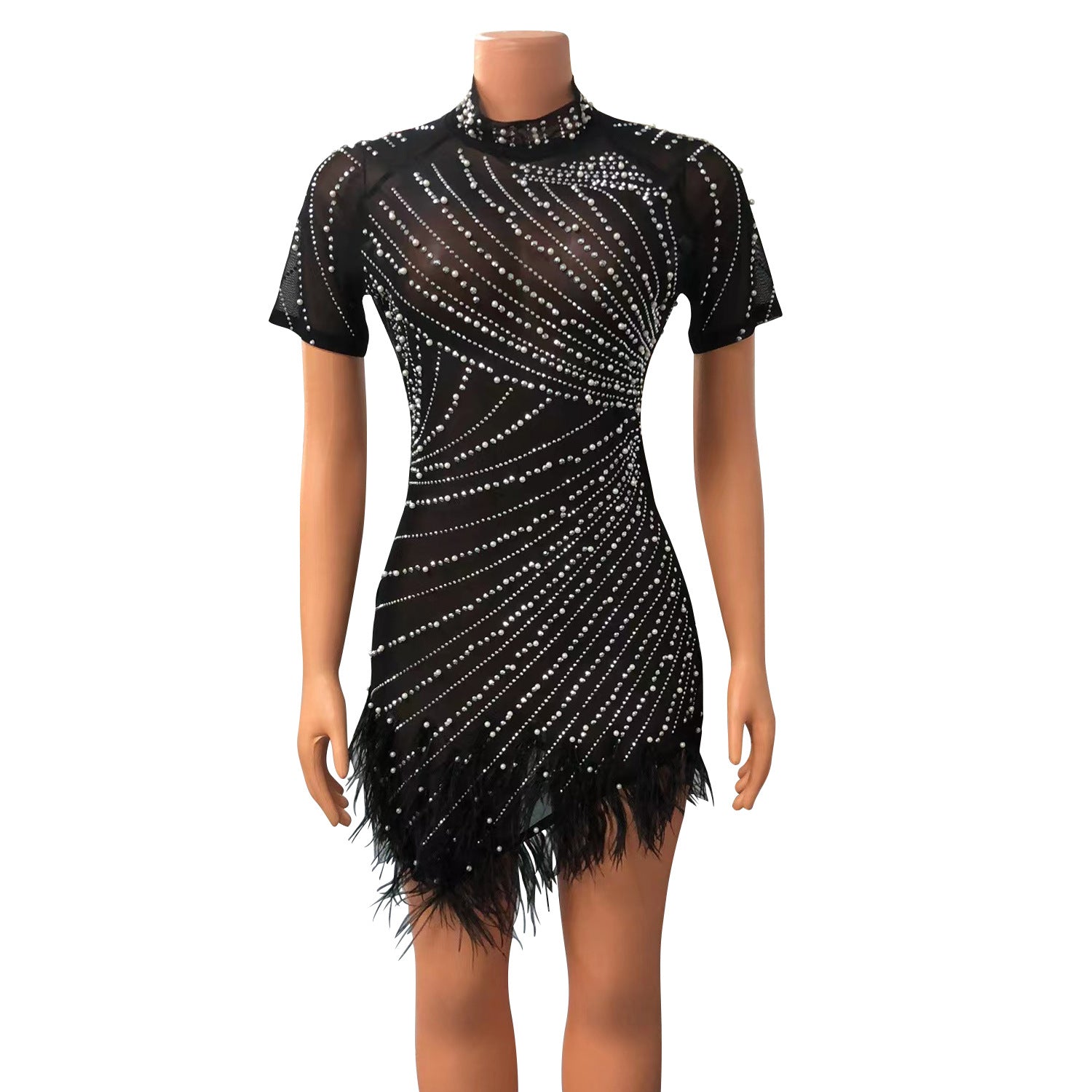 Summer Women's Sexy Mesh Beaded Tassel Short Dress 12