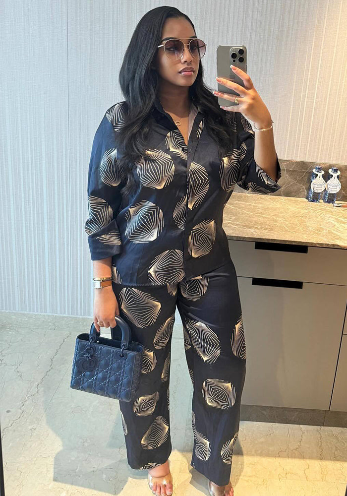 Plus Size African Women Printed Shirt and trousers two-piece set