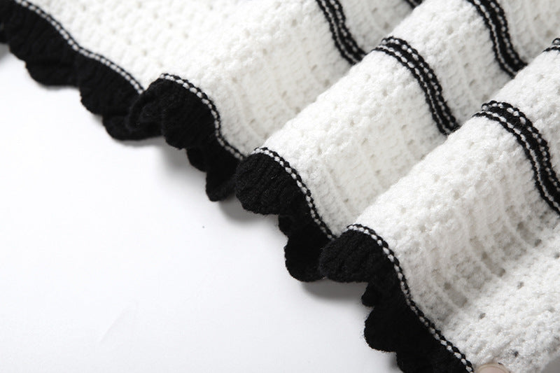 Summer Lace-Up Deep V Low Back Tops High Waist Slim Striped Skirt Two Piece Set 14