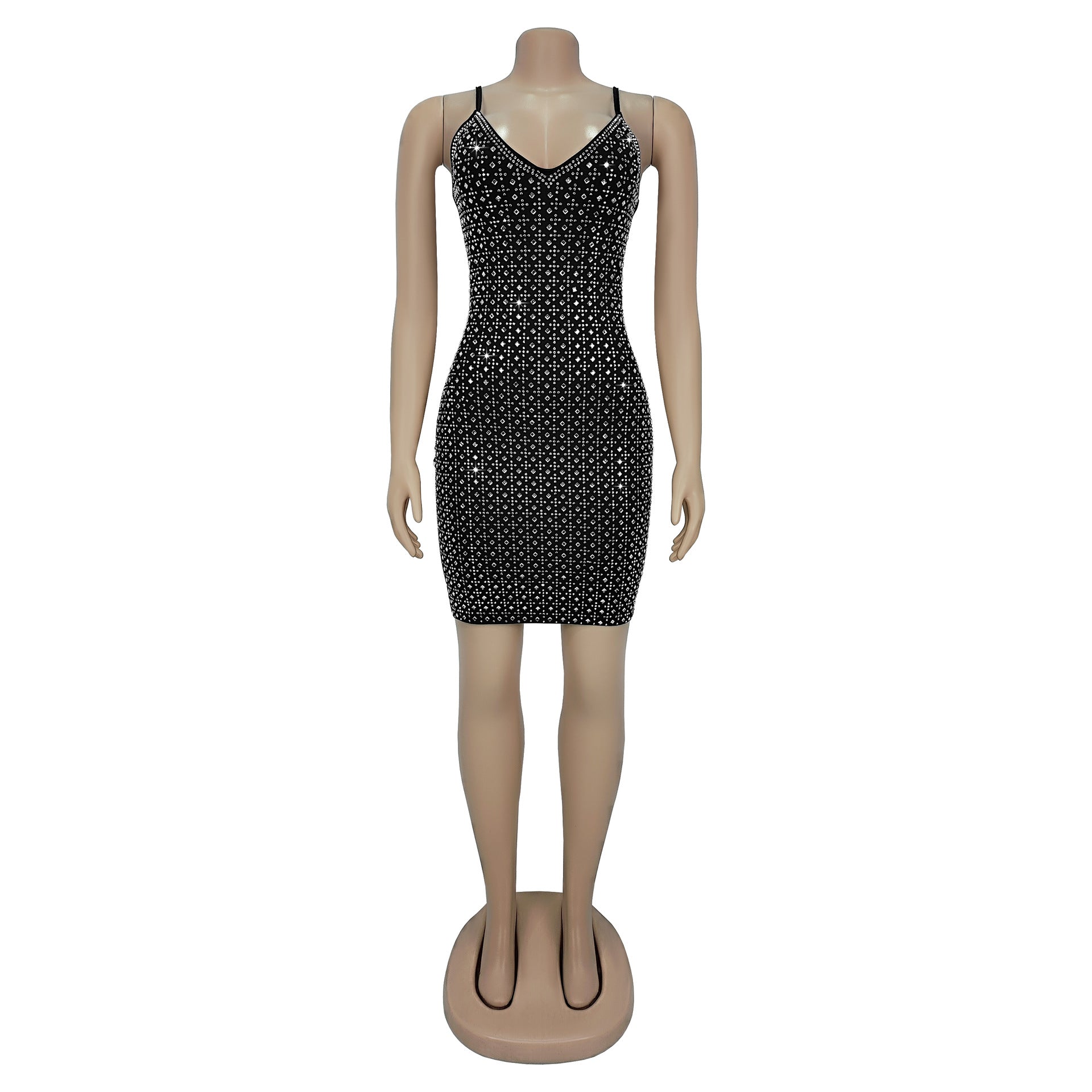 Women Beaded Sleeveless Suspender Bodycon Dress 8