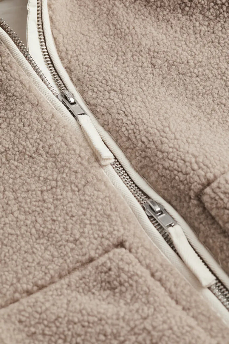 Women Autumn and Winter Loose Furry Style Casual Zipper Jacket 14