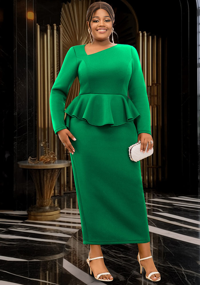 Plus Size Women asymmetric collar Elegant ruffle Formal Party dress