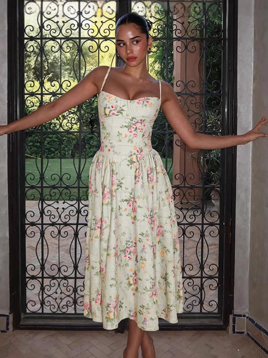 Summer women's clothing Chic sexy Low Back Slim Waist printed dress female 3