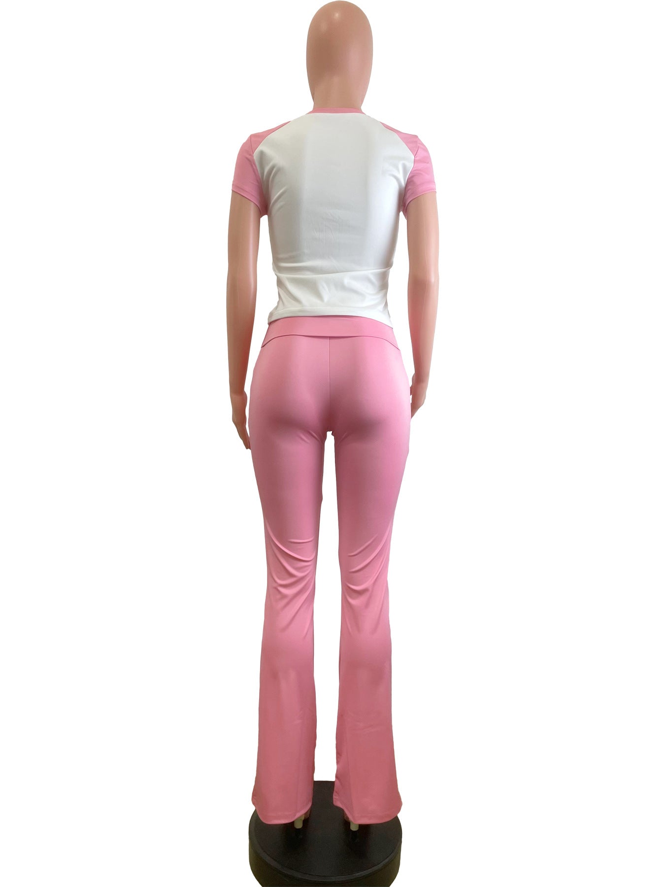 Women American Contrast Raglan Sleeve Casual Sports Yoga Top and Long Pants Two-Piece Set 16