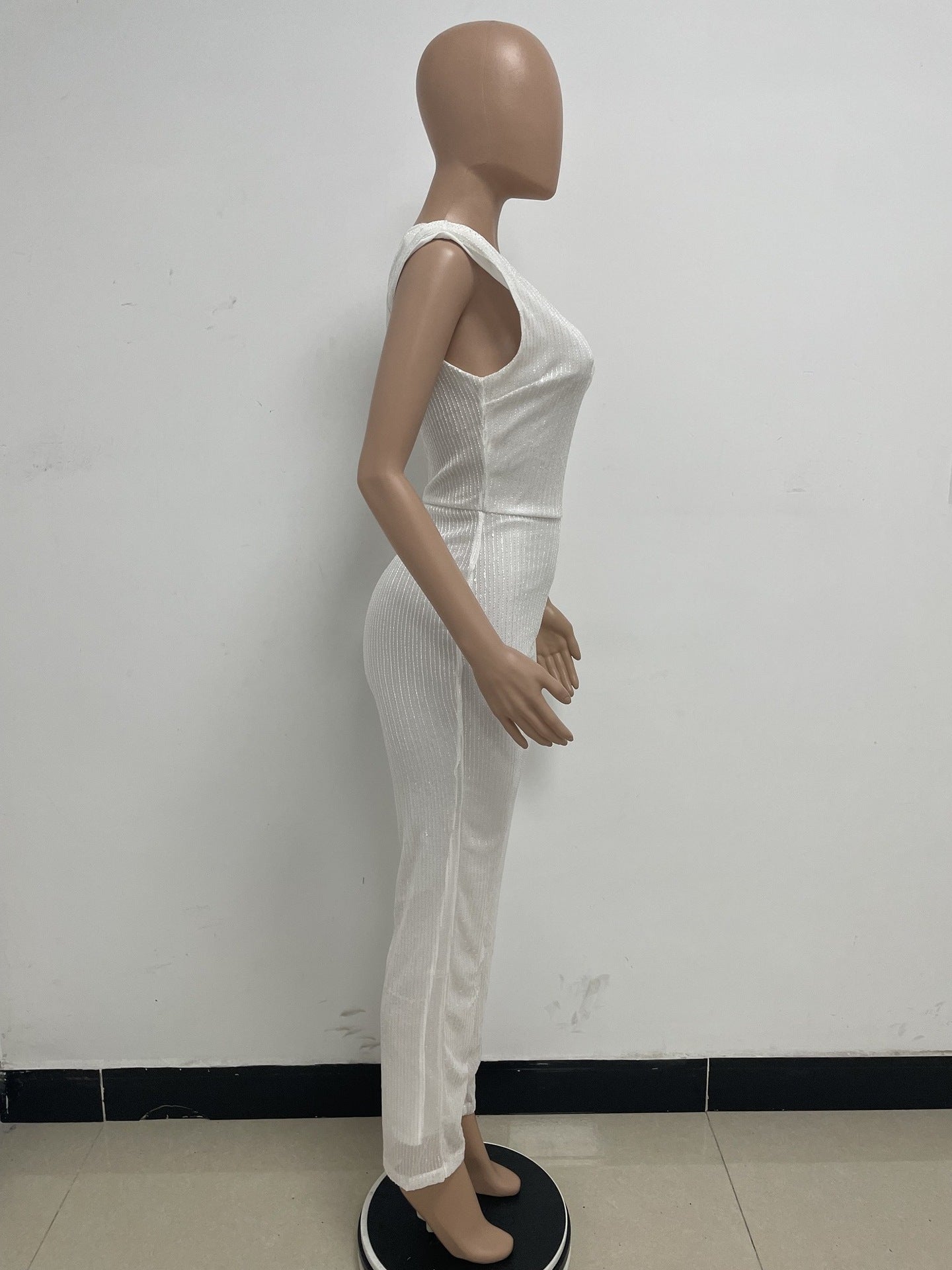 Women's Sleeveless One Shoulder Low Back Sequined Jumpsuit 49
