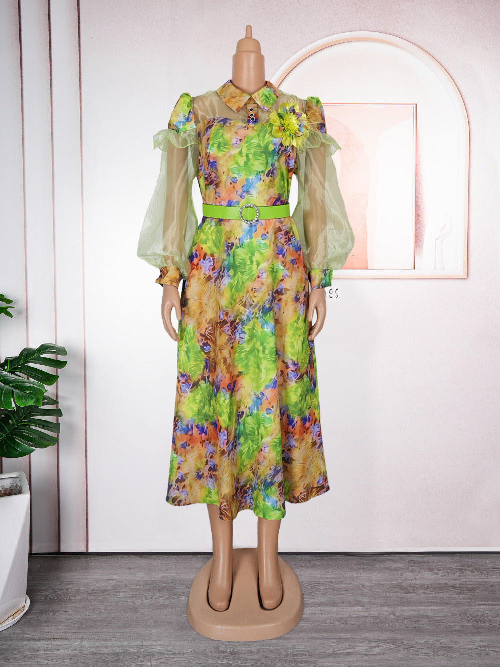 Plus Size Women Spring and Summer Tie-Dye Print Dress 17