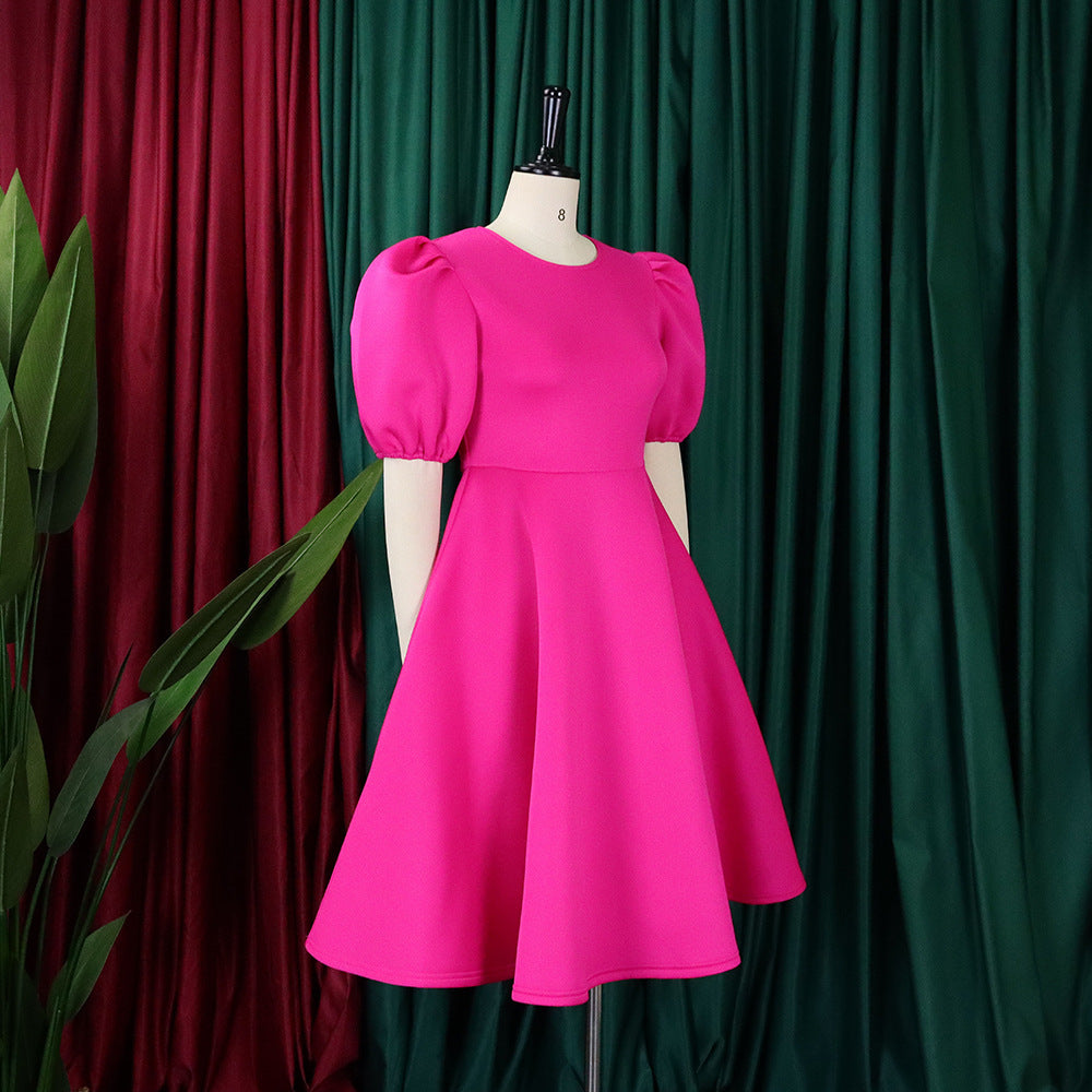 Women Round Neck Puff Sleeve Dress 43