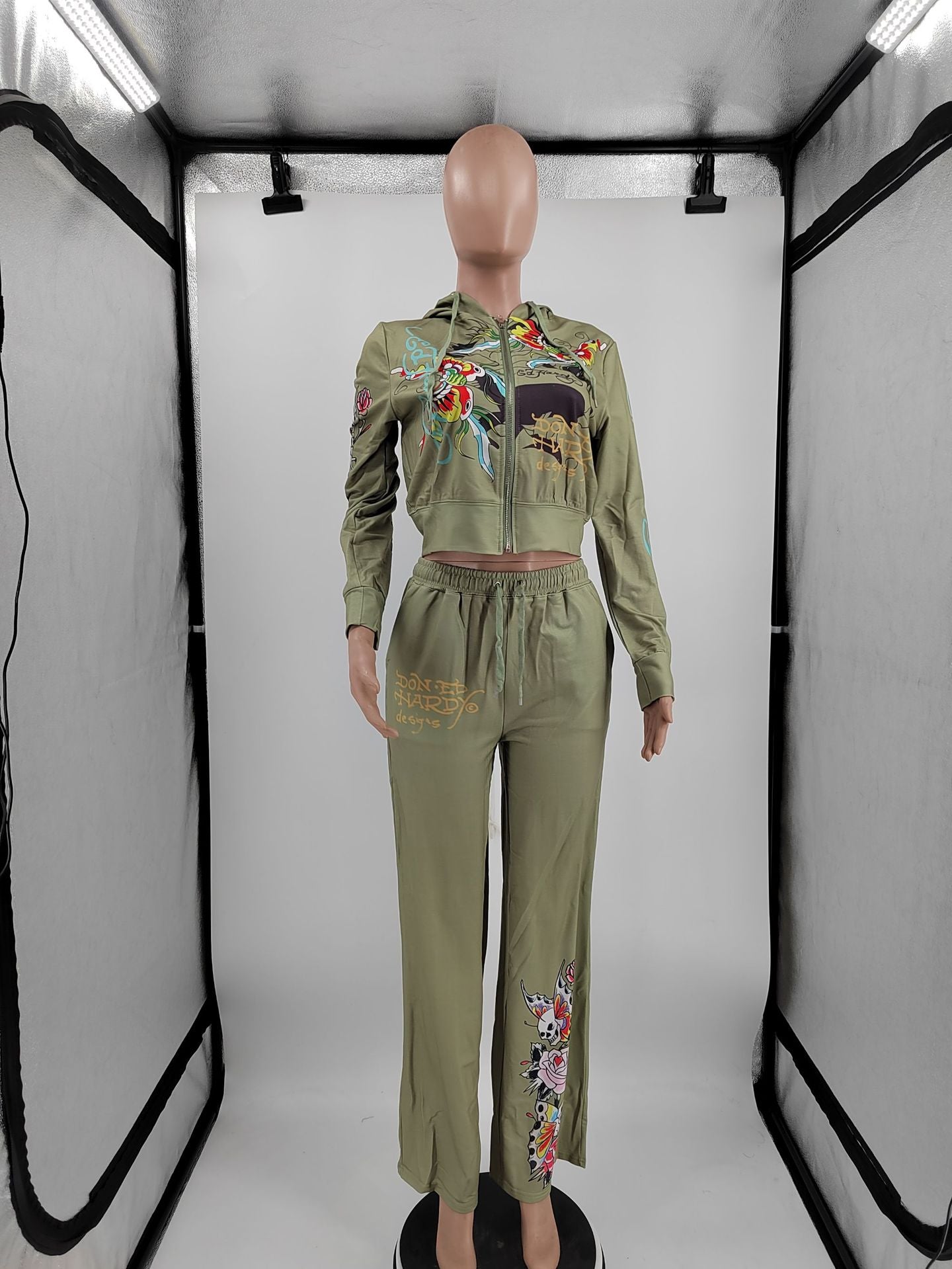 Women Print Hoodies Top and Pant Two-piece Set 10