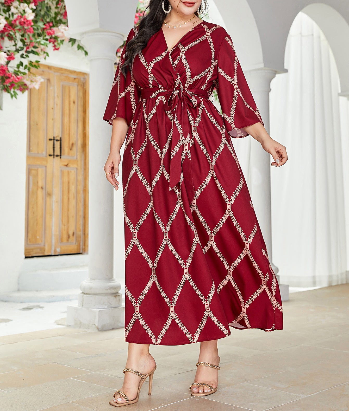 Autumn Plus Size Women's Geometric Print Lace Fashion Casual Dresses 6