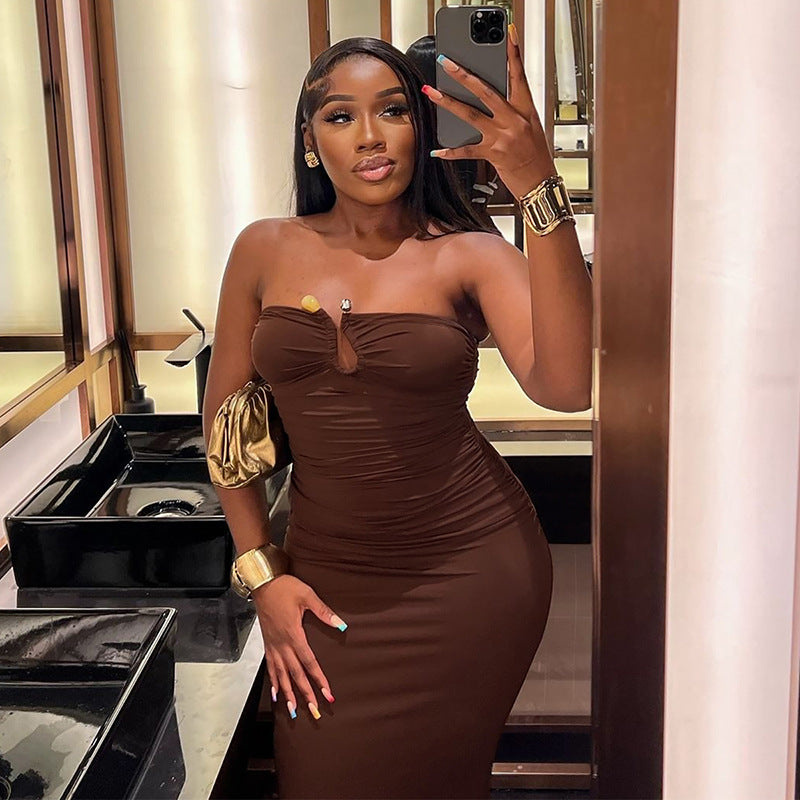 Sexy U-Neck Strapless Bodycon Dress for Women 4